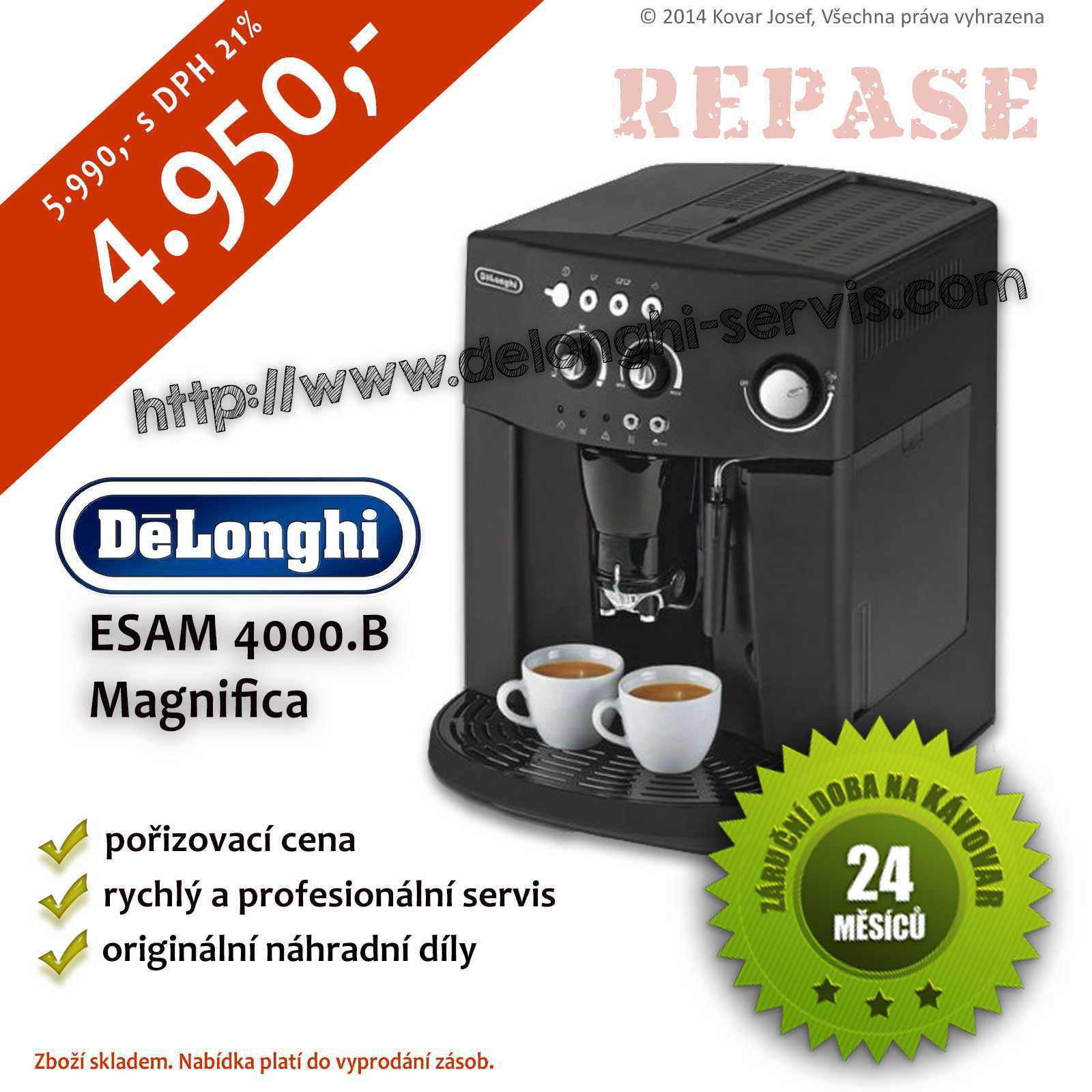 Repasovaný espresso automatický kávovar DeLonghi ESAM 4000.B Magnifica
