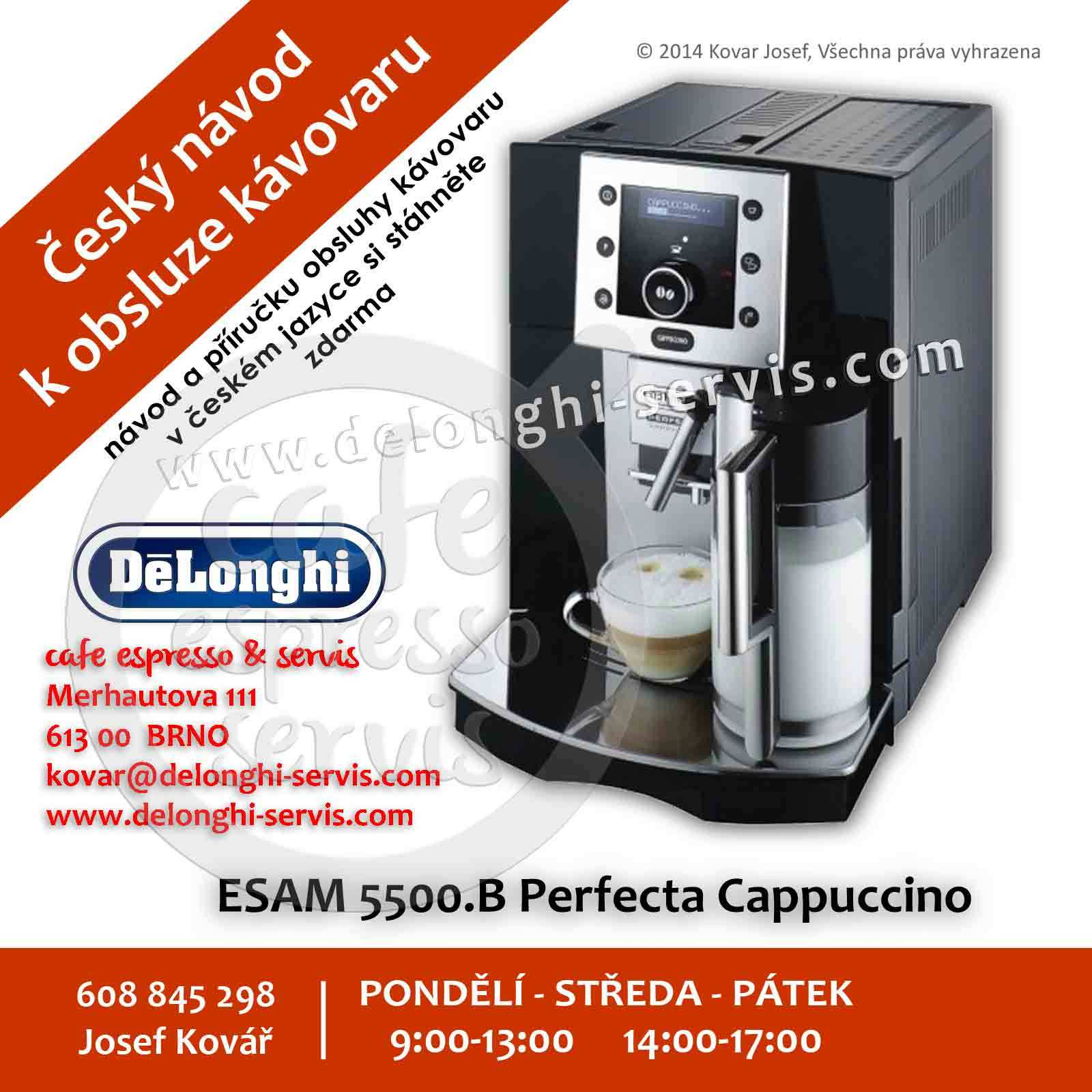 Manuál, návod a příručka obsluhy CZ v českém jazyce pro automatický espresso kávovar DeLonghi ESAM 5500 Perfecta